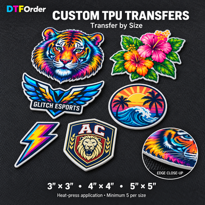 Custom TPU Transfers by Size – Washable & Flexible