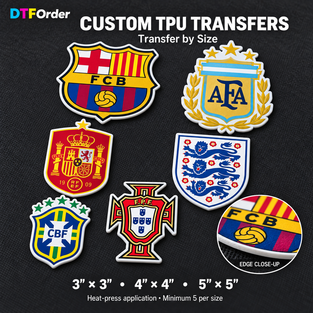 Custom TPU Transfers by Size – Washable & Flexible