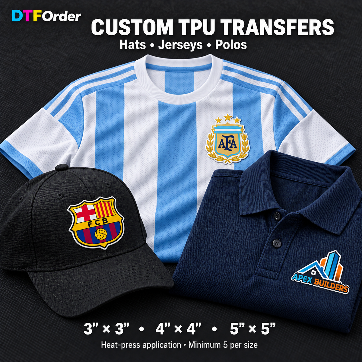 Custom TPU Transfers by Size – Washable & Flexible