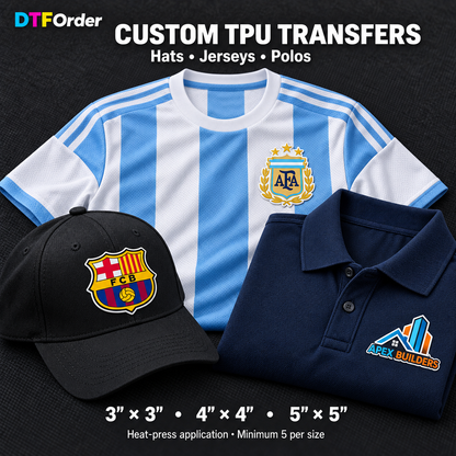Custom TPU Transfers by Size – Washable & Flexible